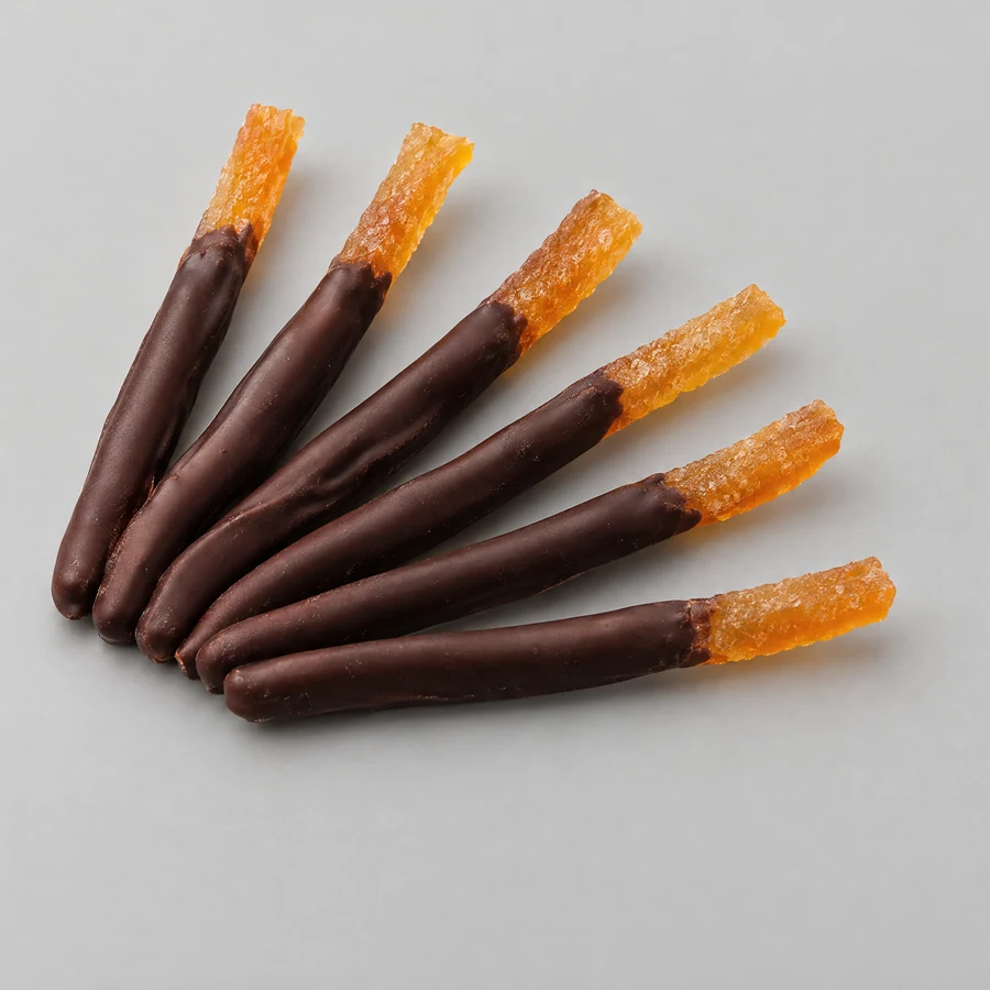 Orangettes in een waaier, in pure chocolade