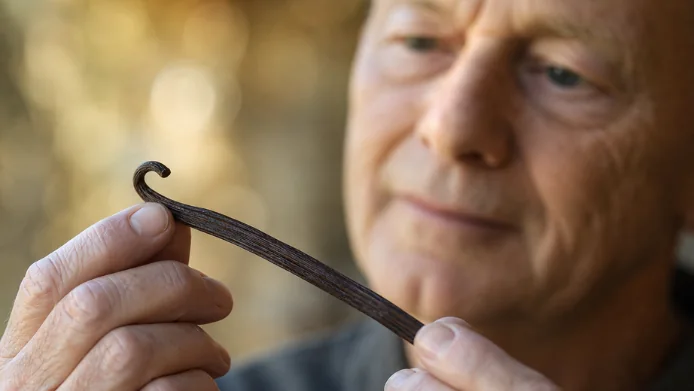 Un artisan examine une gousse de vanille