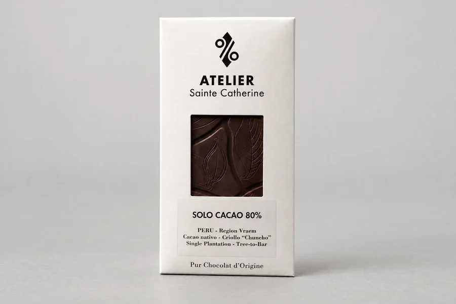 Het doosje Solo Cacao 80 % met één tablet